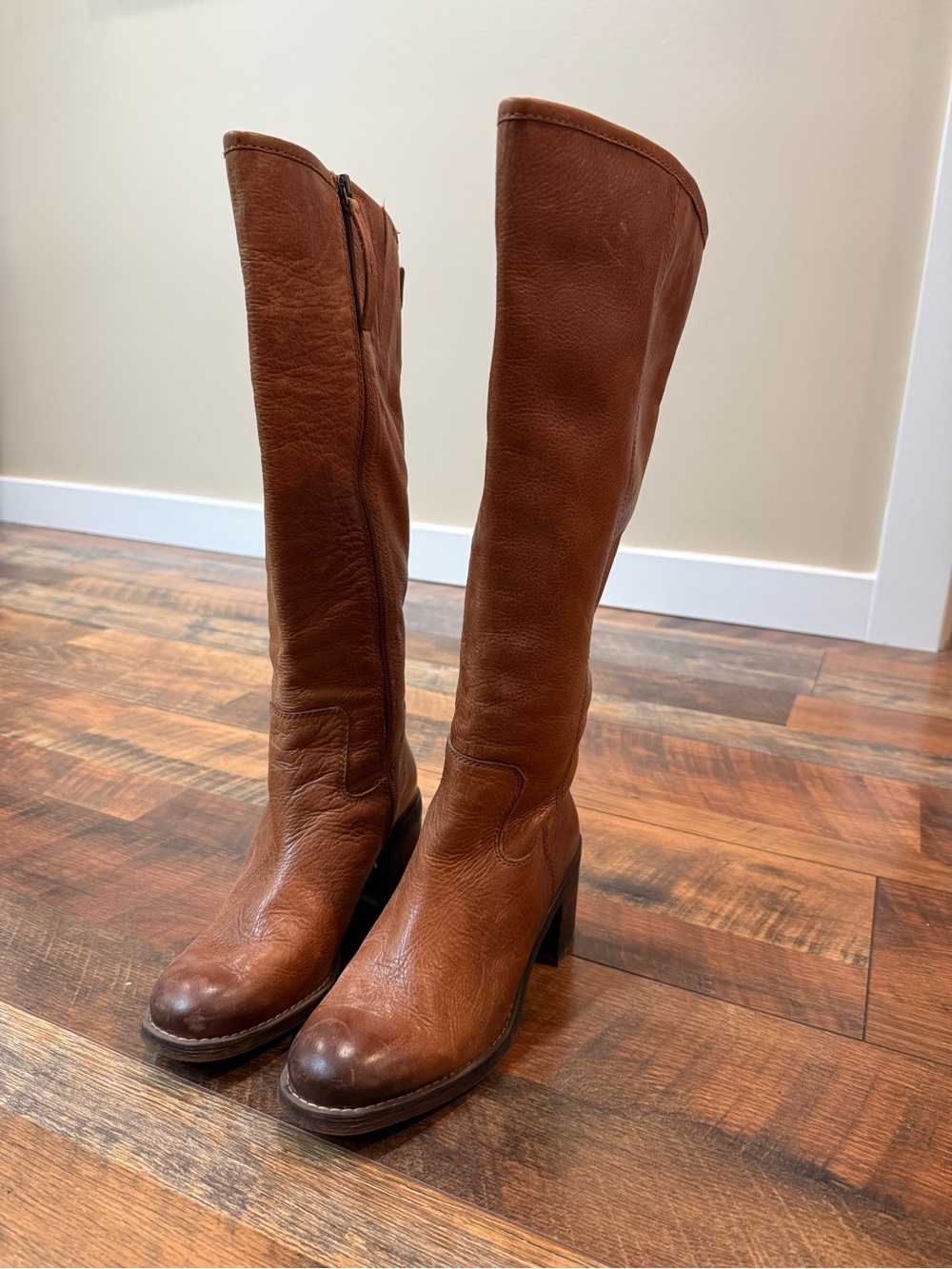 Franco Sarto Tall Brown Leather Heeled Riding Boots